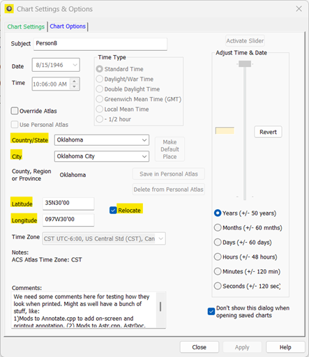 Chart relocation screenshot